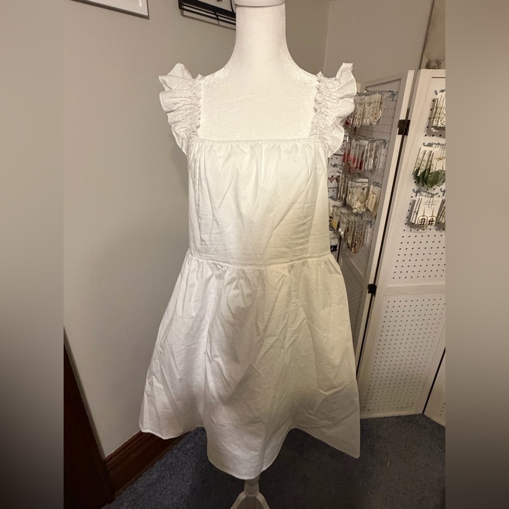 White Ruffled Cotton Dress - Picture 1 of 5